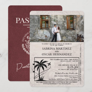 Burgundy Puerta Vallarta Passport Wedding Einladung