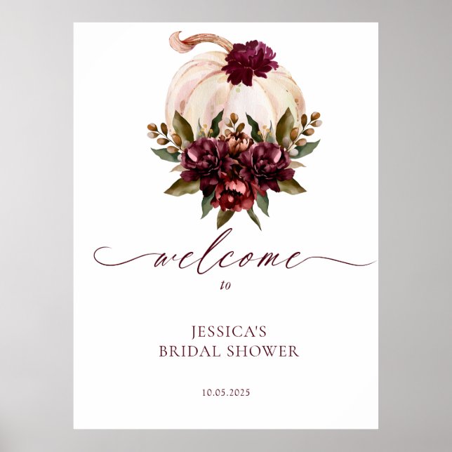 Burgundy Pumpkin Fall Liebe Brautparty einladen Poster (Vorne)