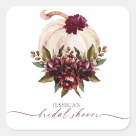 Burgundy Pumpkin Fall Liebe Brautparty einladen Quadratischer Aufkleber