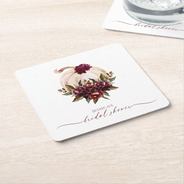 Burgundy Pumpkin Fall Liebe Brautparty einladen Rechteckiger Pappuntersetzer (angewinkelt)
