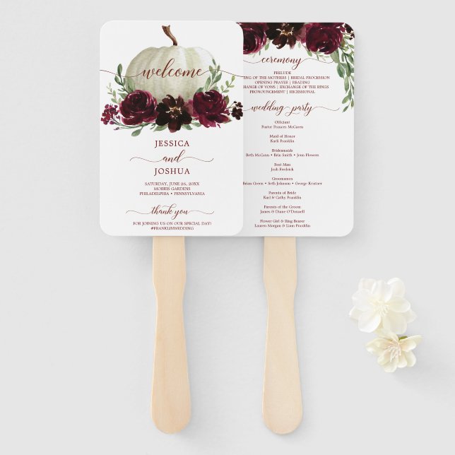 Burgundy Pumpkin Hochzeit im Herbst Program Fan Fächer (Vorne und Hinten)