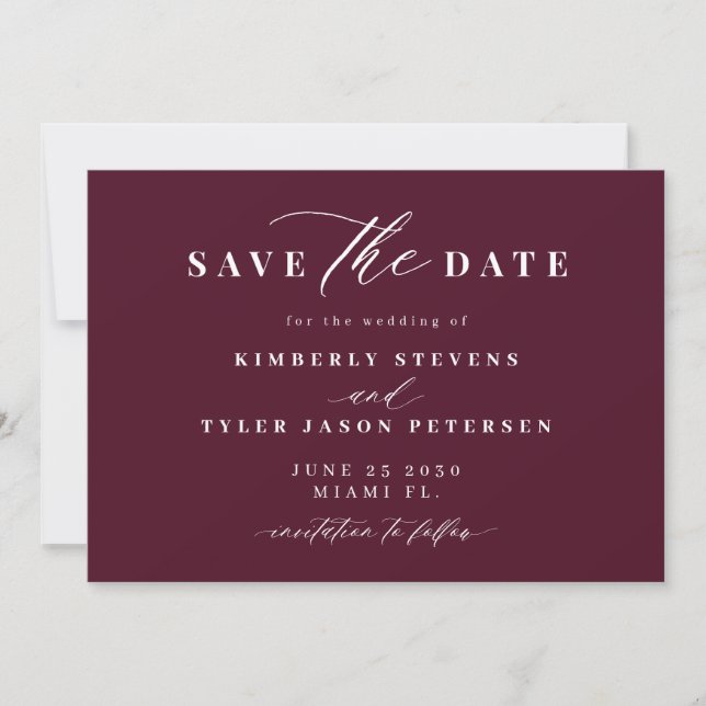 Burgundy QR code simple elegant wedding  Save The Date (Vorderseite)