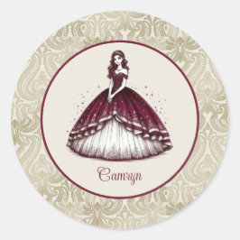Burgundy Quinceañera Dress Runder Aufkleber