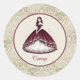 Burgundy Quinceañera Dress Runder Aufkleber