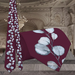 Burgundy Raspberry Dusty Blue Eucalyptus Wedding Krawatte
