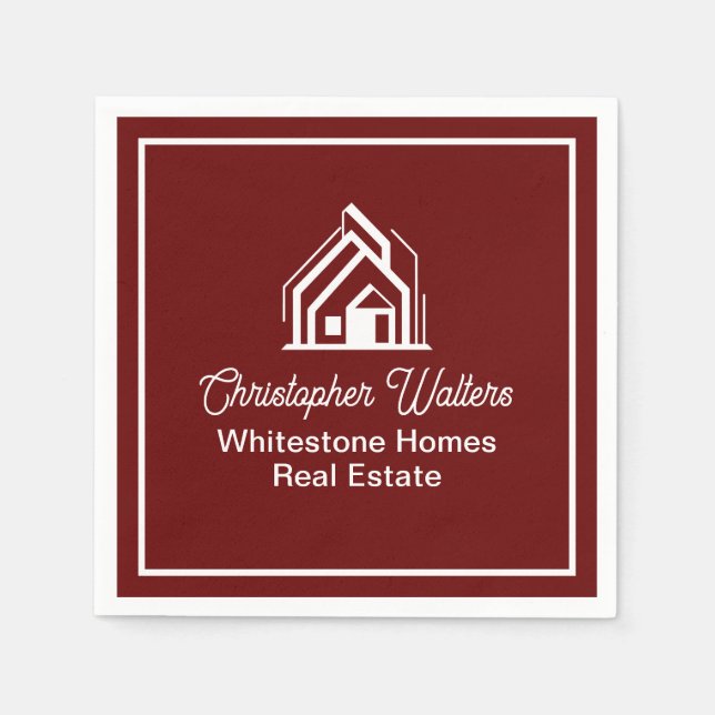 Burgundy Real Estate Company Custom Realtor Serviette (Vorderseite)