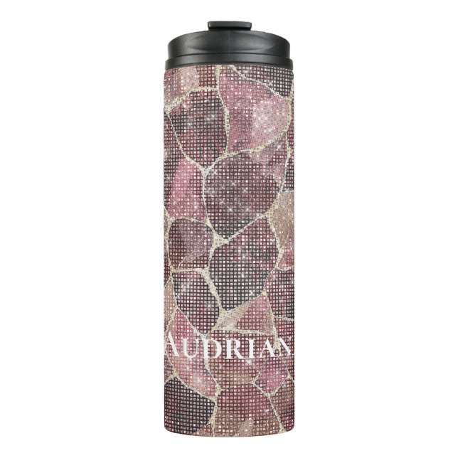 Burgundy Red Abstract Sparkle Thermosbecher (Vorderseite)
