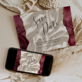 Burgundy Red Agate Ivory Silk Save the Date Einladung