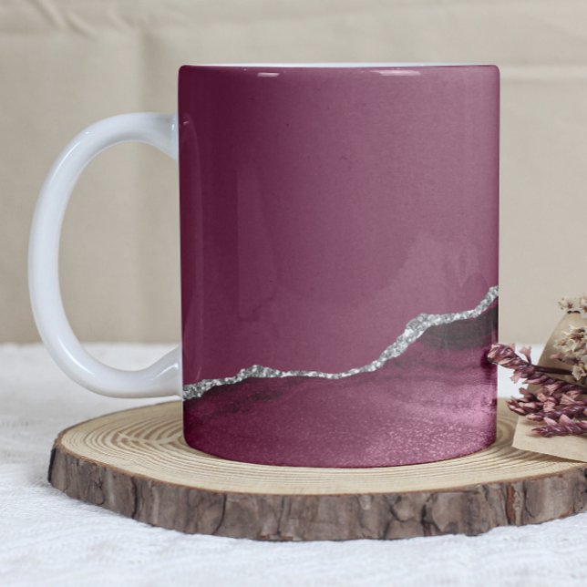 Burgundy Red Agate Silver Glitter Kaffeetasse (Von Creator hochgeladen)