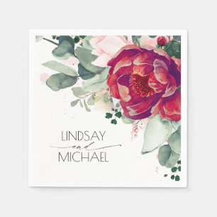 Burgundy Red and Blush Floral Elegant Serviette