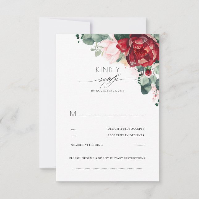 Burgundy Red and Blush Pink Elegant RSVP Karte (Vorderseite)