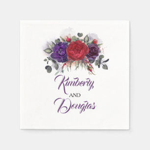 Burgundy Red and Eggplant Lila Blumenhochzeit Serviette