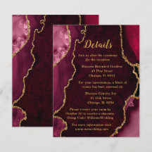 Burgundy Red and Gold Agate Wedding Details