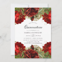Burgundy Red and Gold Vintage Rose Quinceañera
