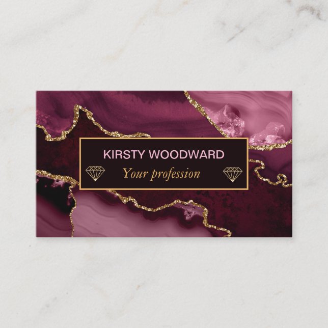 Burgundy Red and Imitate Gold Glitzer Marble Agate Visitenkarte (Vorderseite)
