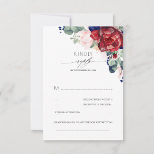Burgundy Red and Navy Blue Elegant RSVP Karte