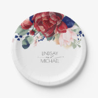 Burgundy Red and Navy Blue Floral Elegante Hochzei