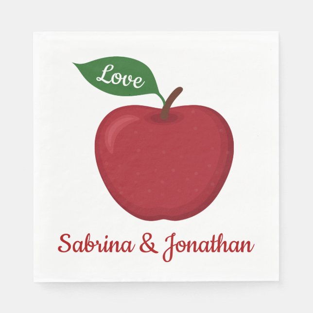 Burgundy Red Apple Liebe Hochzeit im Herbst Party Serviette (Vorderseite)