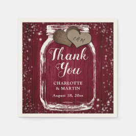Burgundy Red Barn Wood Mason Jar Danke Hochzeit Serviette