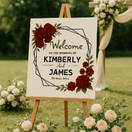 Burgundy Red & Black Geometric Wedding Modern Poster