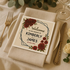 Burgundy Red & Black Geometric Wedding Modern Serviette