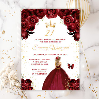 Burgundy Red Blonde Hair Princess Birthday Party Einladung