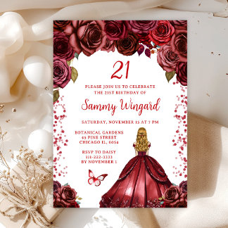Burgundy Red Blonde Hair Princess Birthday Party Einladung