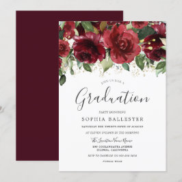 Burgundy Red Blume High School Graduation Party Einladung