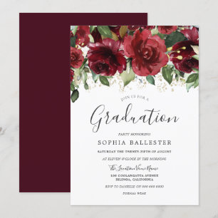 Burgundy Red Blume High School Graduation Party Einladung
