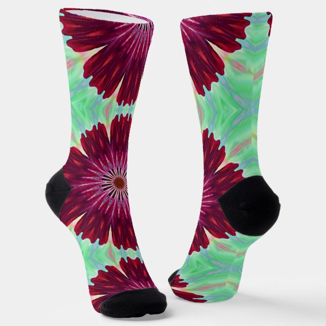 Burgundy Red Blume Mandala Art Fun Socks Socken (Gewinkelt)