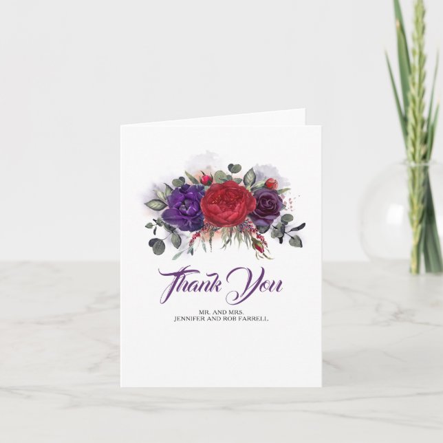 Burgundy Red Blume Plum Wedding Vielen Dank Dankeskarte (Vorderseite)