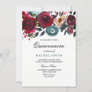 Burgundy Red Blume Quinceanera Party Einladung