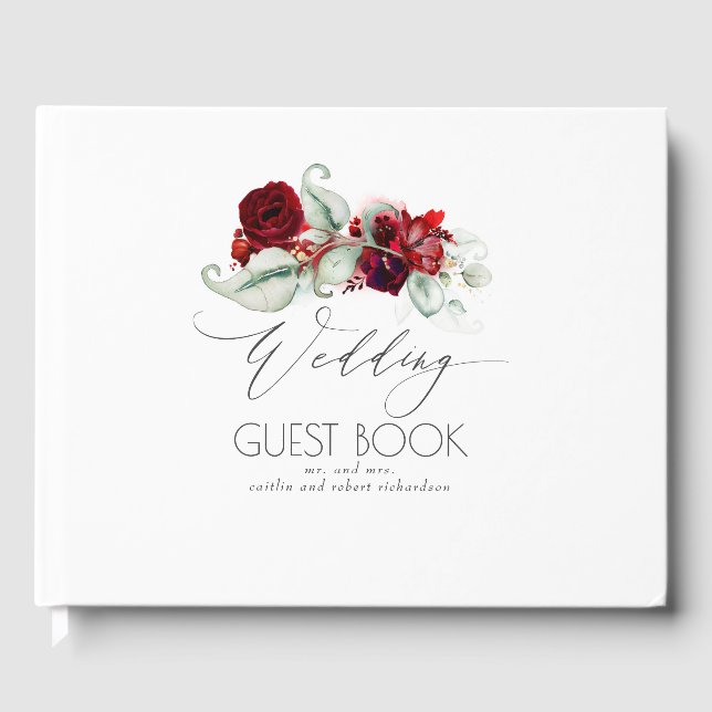 Burgundy Red Blume Wedding Guest Book Gästebuch (Vorderseite)