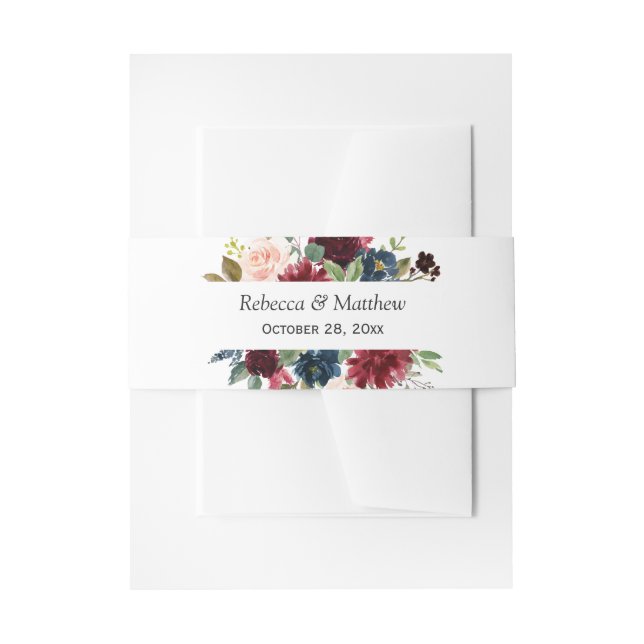 Burgundy Red Blush Blue Floral Wedding Einladungsbanderole (Vorderseite Beispiel)