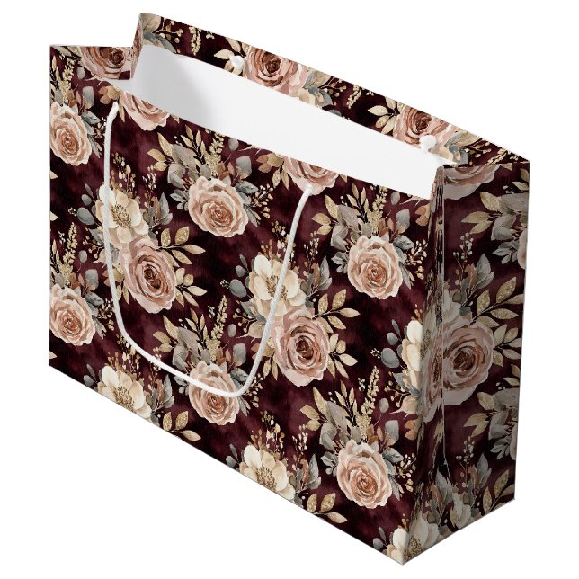 Burgundy Red Blush Brautparty Große Geschenktüte (Vorderseite Schrägansicht)