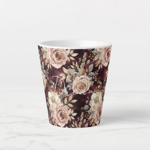 Burgundy Red Blush Floral Wedding Milchtasse