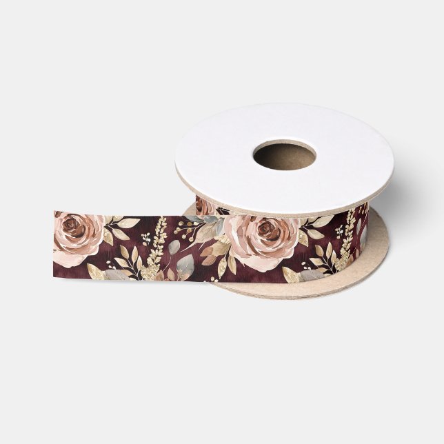 Burgundy Red Blush Floral Wedding Satinband (Spule)