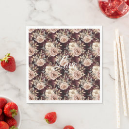 Burgundy Red Blush Floral Wedding Serviette
