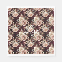 Burgundy Red Blush Floral Wedding Serviette