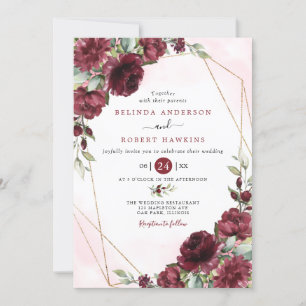 Burgundy Red Blush Gold Geometric Greenerity Weddi Einladung