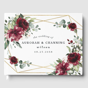 Burgundy Red Blush Gold Geometric Greenerity Weddi Gästebuch