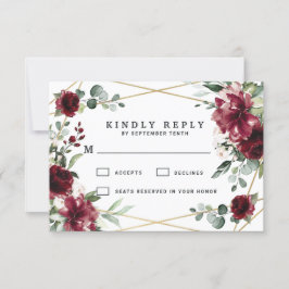 Burgundy Red Blush Gold Geometric Greenerity Weddi RSVP Karte