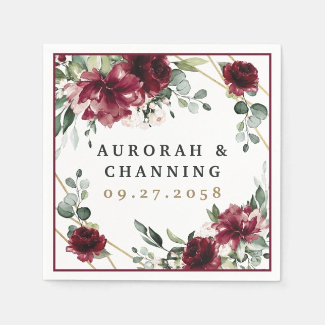 Burgundy Red Blush Gold Geometric Greenerity Weddi Serviette (Vorderseite)