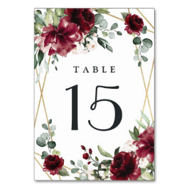 Burgundy Red Blush Gold Geometric Greenerity Weddi Tischnummer