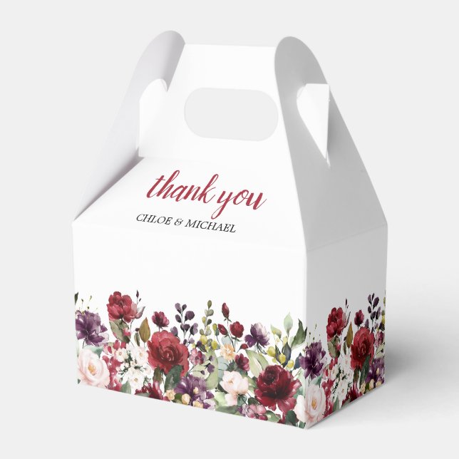 Burgundy Red Blush Pink Floral Wedding Geschenkschachtel (Vorderseite)