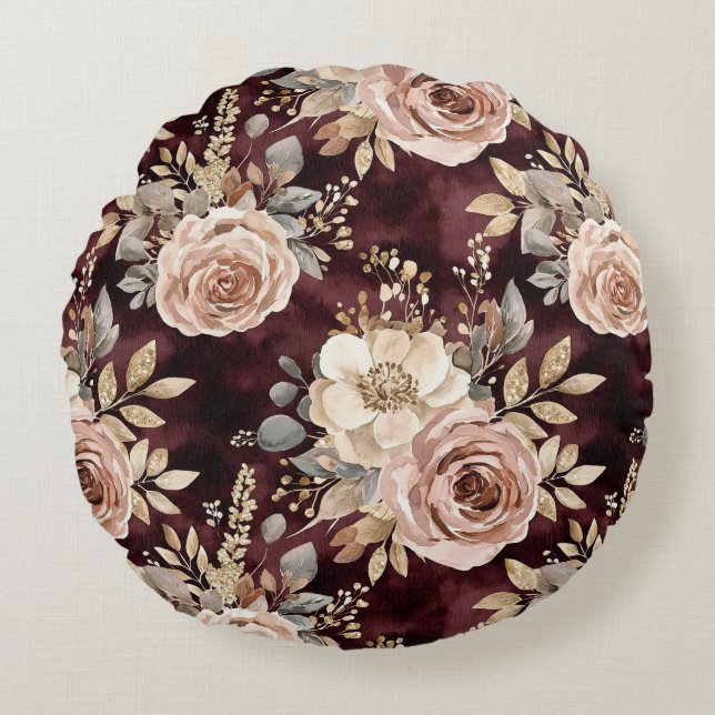 Burgundy Red Blush Rundes Kissen (Vorderseite)