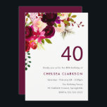 Burgundy Red Boho Floral 40. Geburtstag Party Einladung<br><div class="desc">Burgund Red Boho Floral 40. Geburtstag Party Einladung Matching Sammlung in Niche und Nest Store.</div>