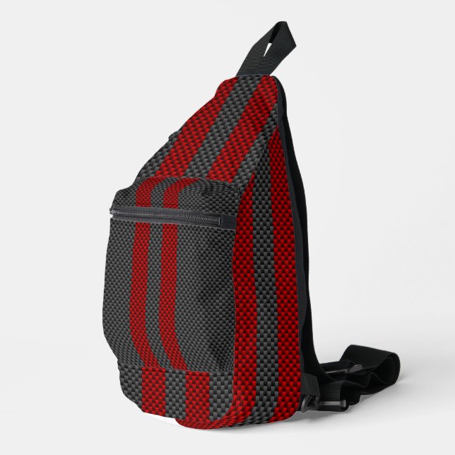 Burgundy Red Carbon Fibre Style Streifen Crossbody Bag (Rechte Ecke)