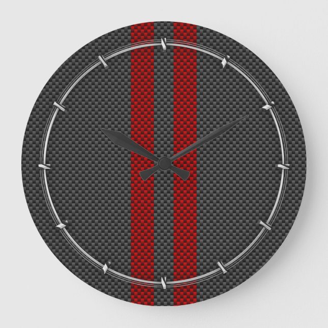 Burgundy Red Carbon Fibre wie Rennstreifen Große Wanduhr (Vorderseite)