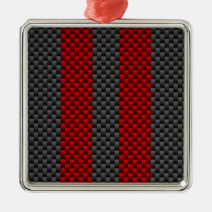 Burgundy Red Carbon Fibre wie Rennstreifen Silbernes Ornament
